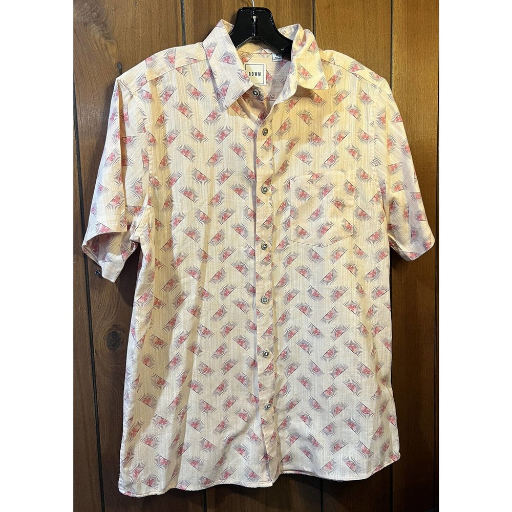 ROWM Mens Sz Medium Button Down Shirt Short Sleeve Multicolor Sun pattern